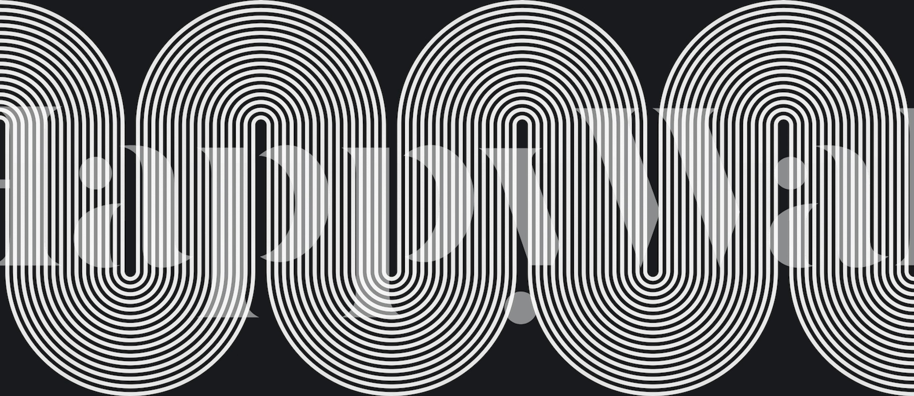 Abstraktit aaltoviivat mustalla taustalla seinämaalauksessa