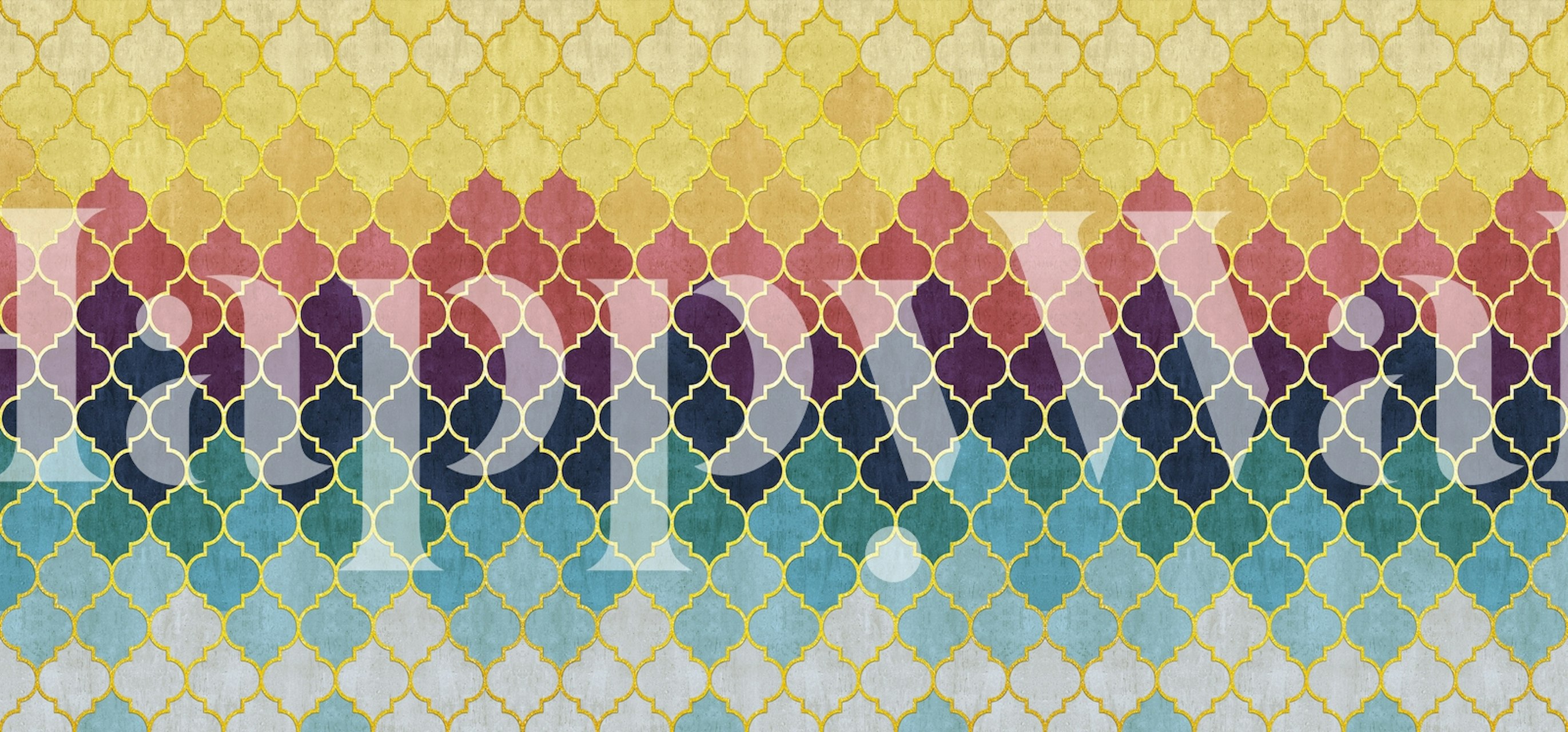 Colorful geometric pattern wallpaper in yellow, pink, and blue