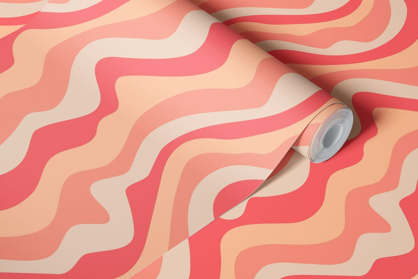 GOOD VIBRATIONS Mod Wavy Stripes Peach Fuzz 1 wallpaper roll