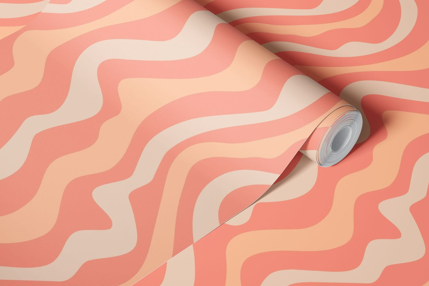 GOOD VIBRATIONS Mod Wavy Stripes Peach Fuzz 2 wallpaper roll