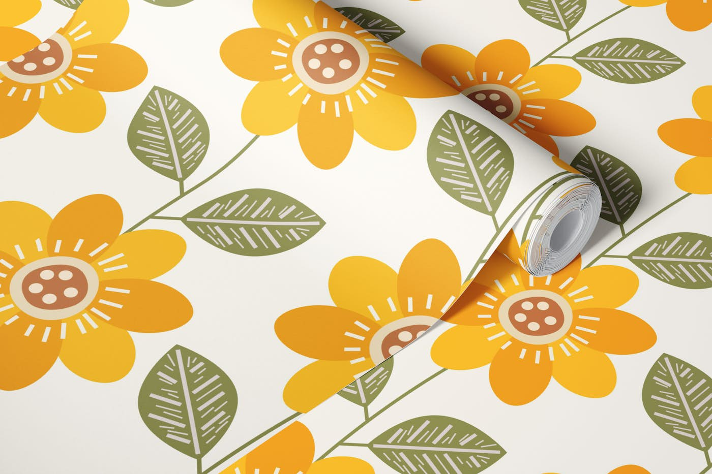 Mid Century Sunflower Meadow wallpaper roll