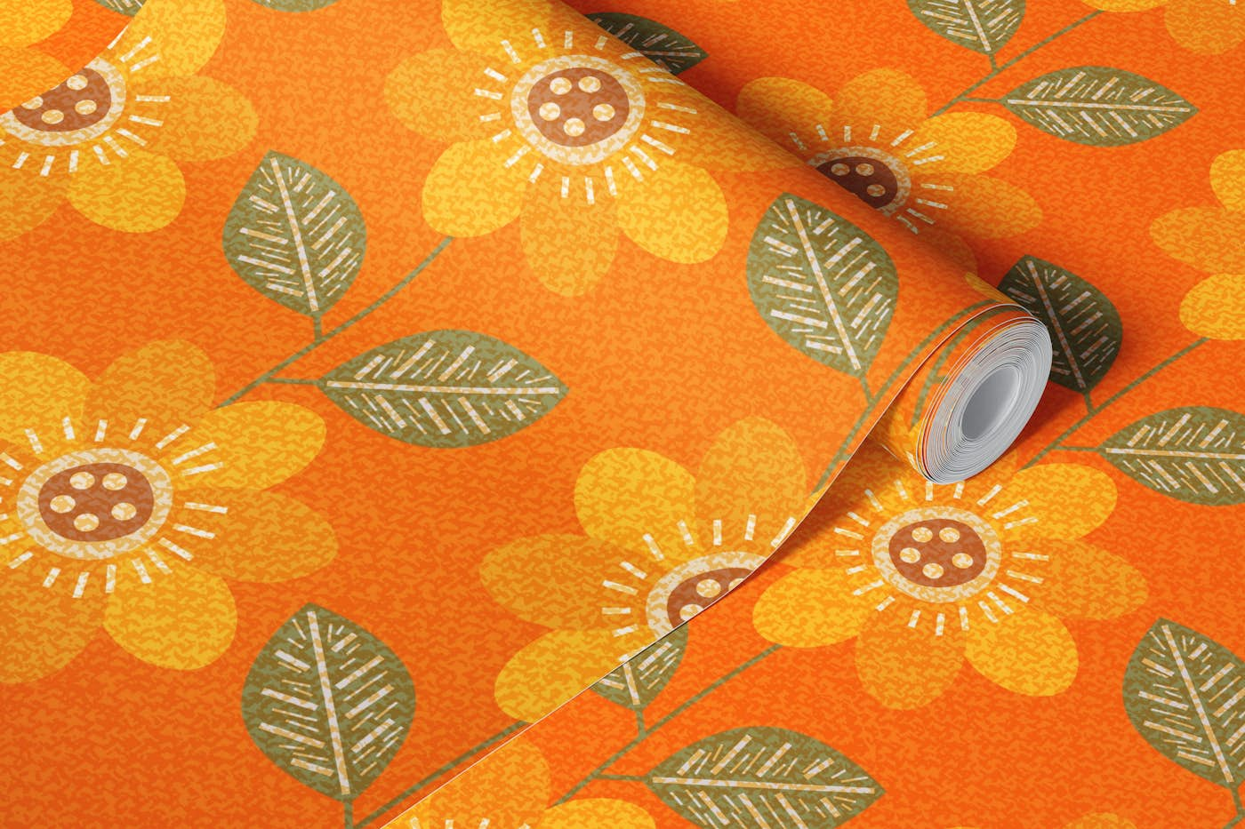 Mid Century Sunflower wallpaper roll