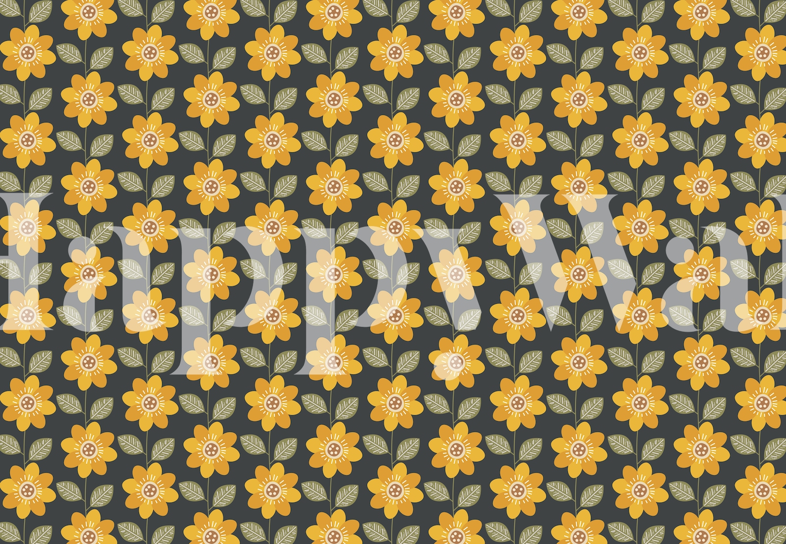 Sunflower pattern tapet i et rum