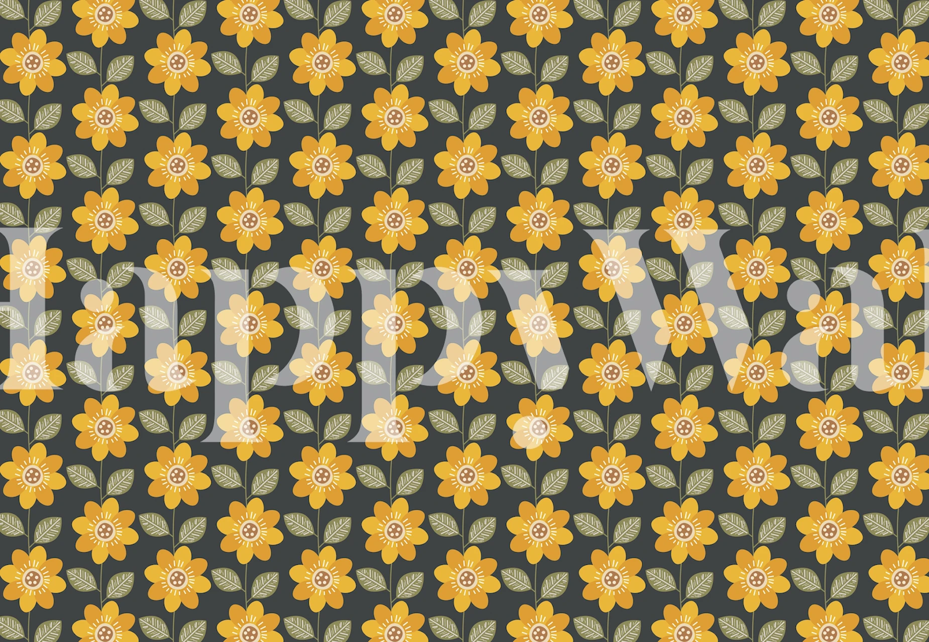 Sunflower pattern wallpaper in a room