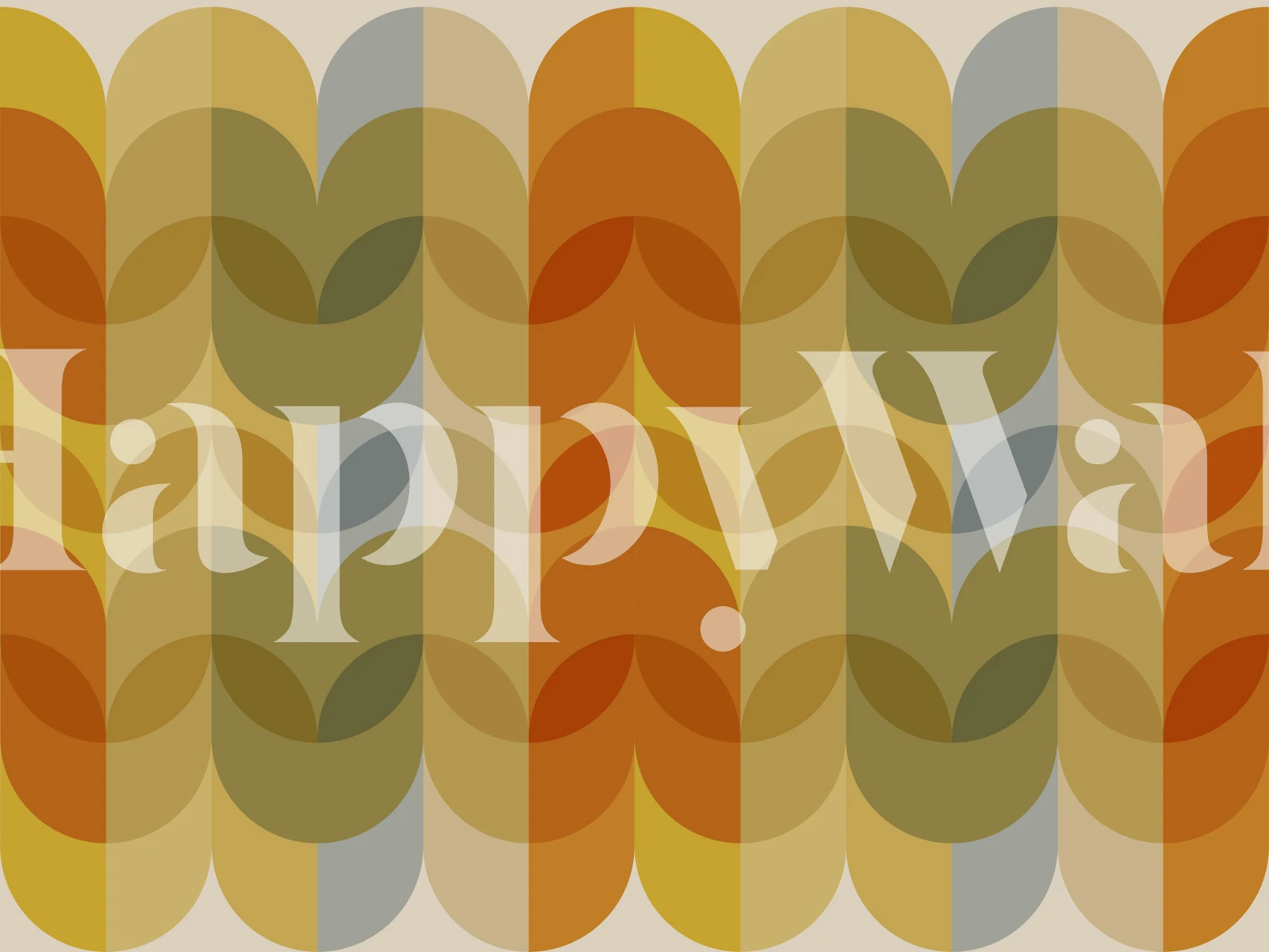 Fotomural vinílico de parede colorido com padrão de folha de inspiração retro e tons quentes de outono