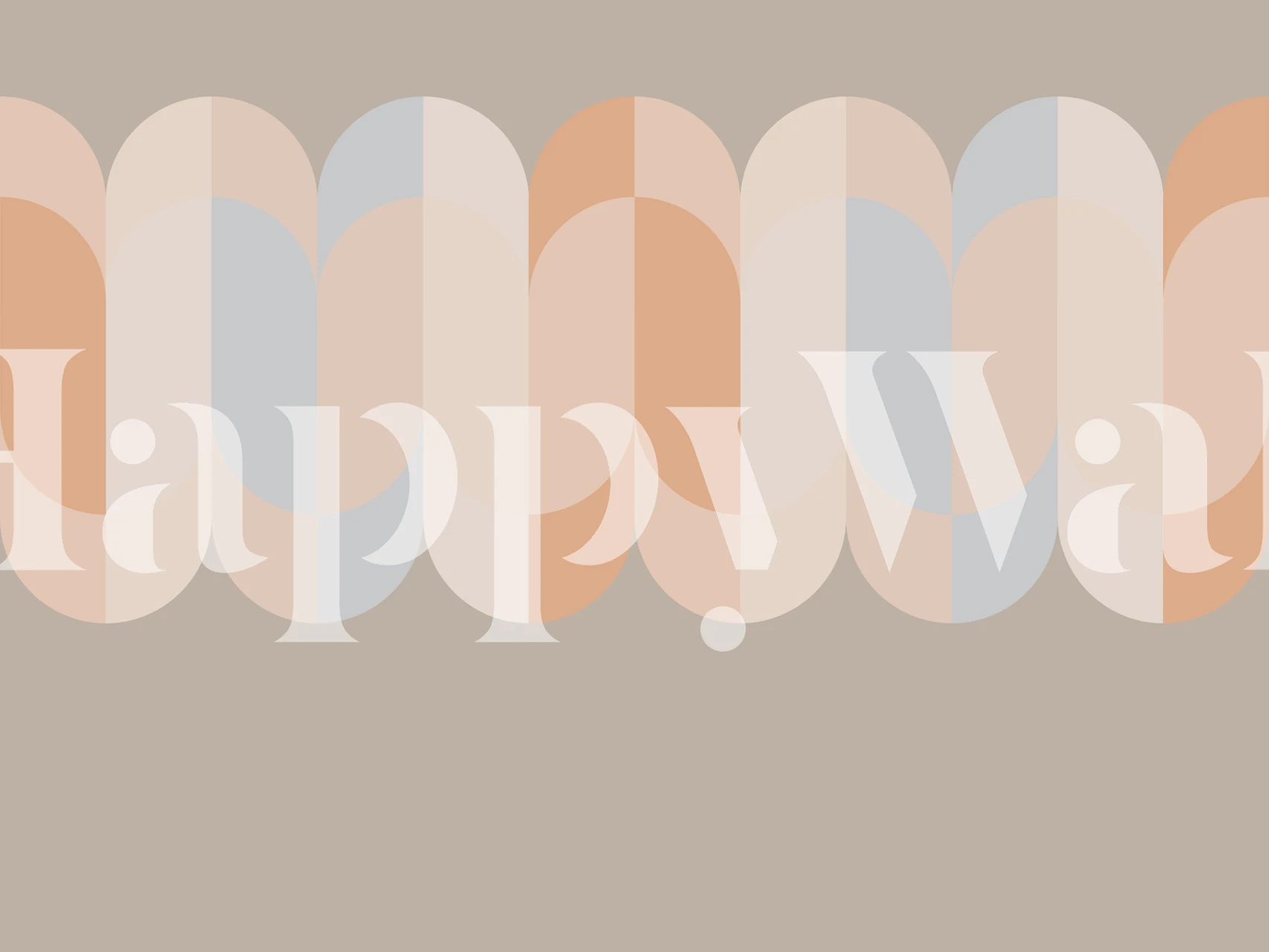 Curved geometric shapes in peach, blue, and beige wallpaper