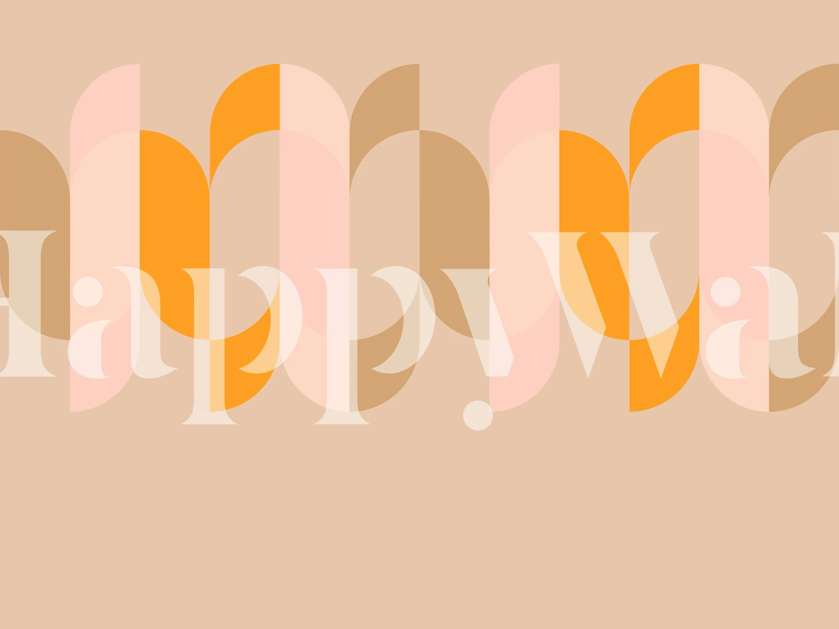 Curved geometric shapes in peach, blue, and beige wallpaper