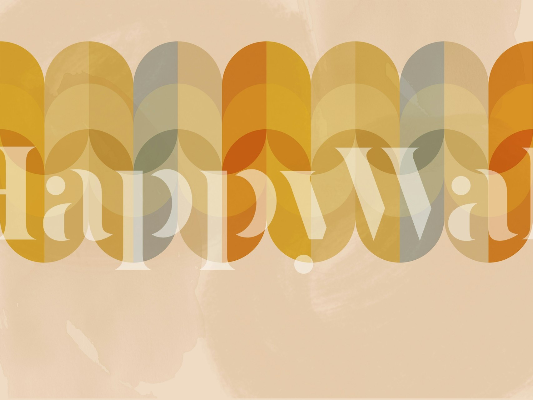 Mid century abstract wallpaper with rainbow leaf shapes in yellow and teal colors