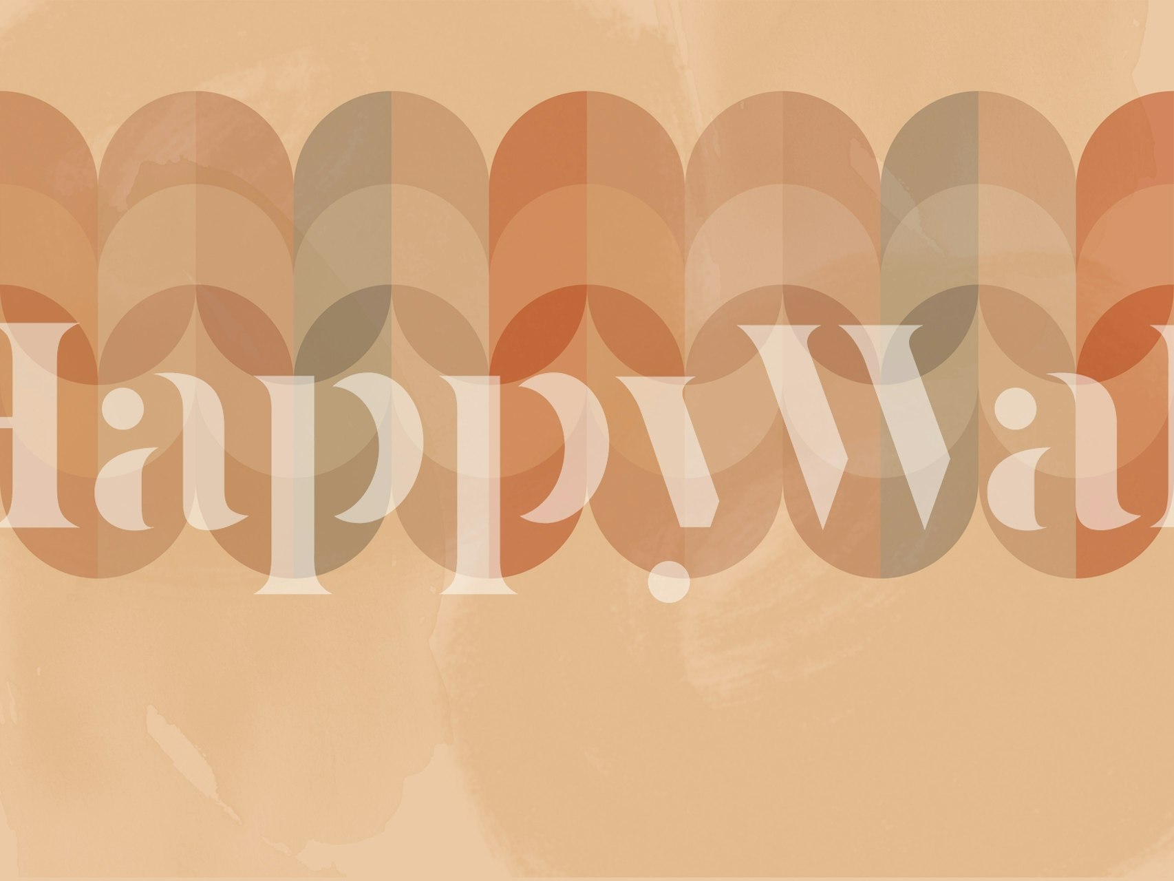 Mid-century rainbow border wallpaper in peach, terracotta, and beige colors with curved patterns.