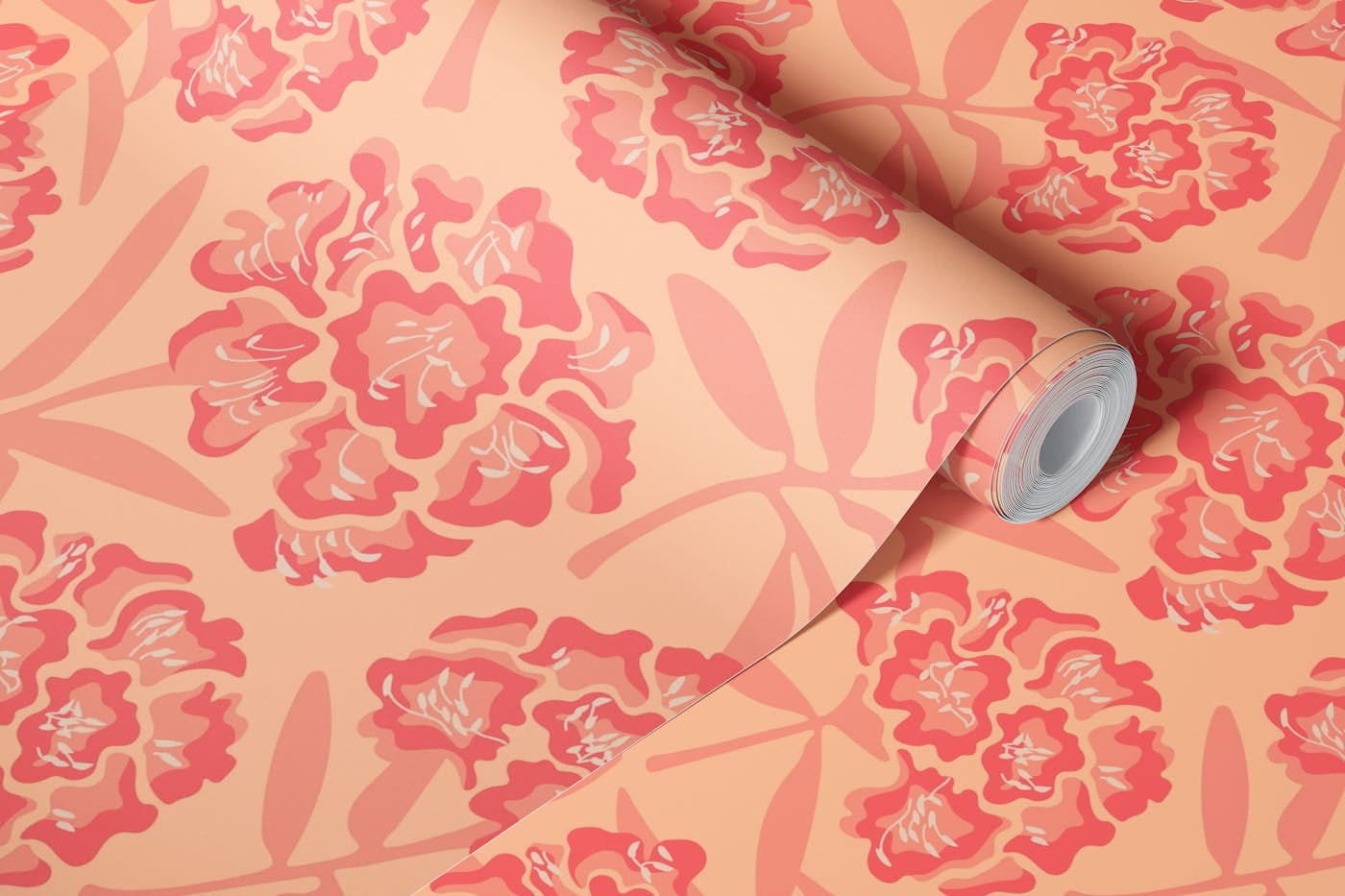 RHODODENDRONS Retro Floral Orange Peach Large wallpaper roll