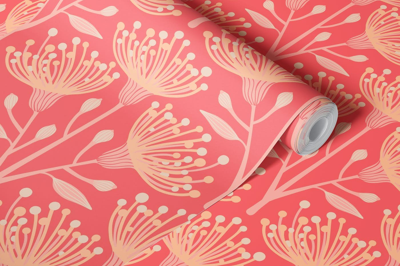 EUCALYPTUS Floral Botanical Peach Fuzz Bright wallpaper roll