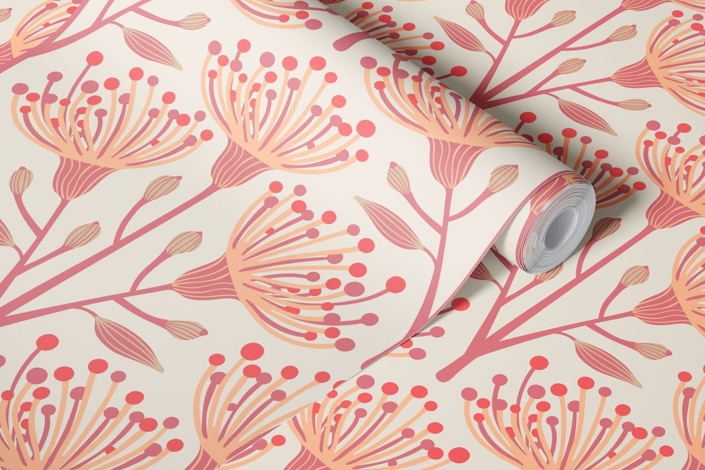 EUCALYPTUS Floral Botanical Peach Fuzz Light wallpaper roll