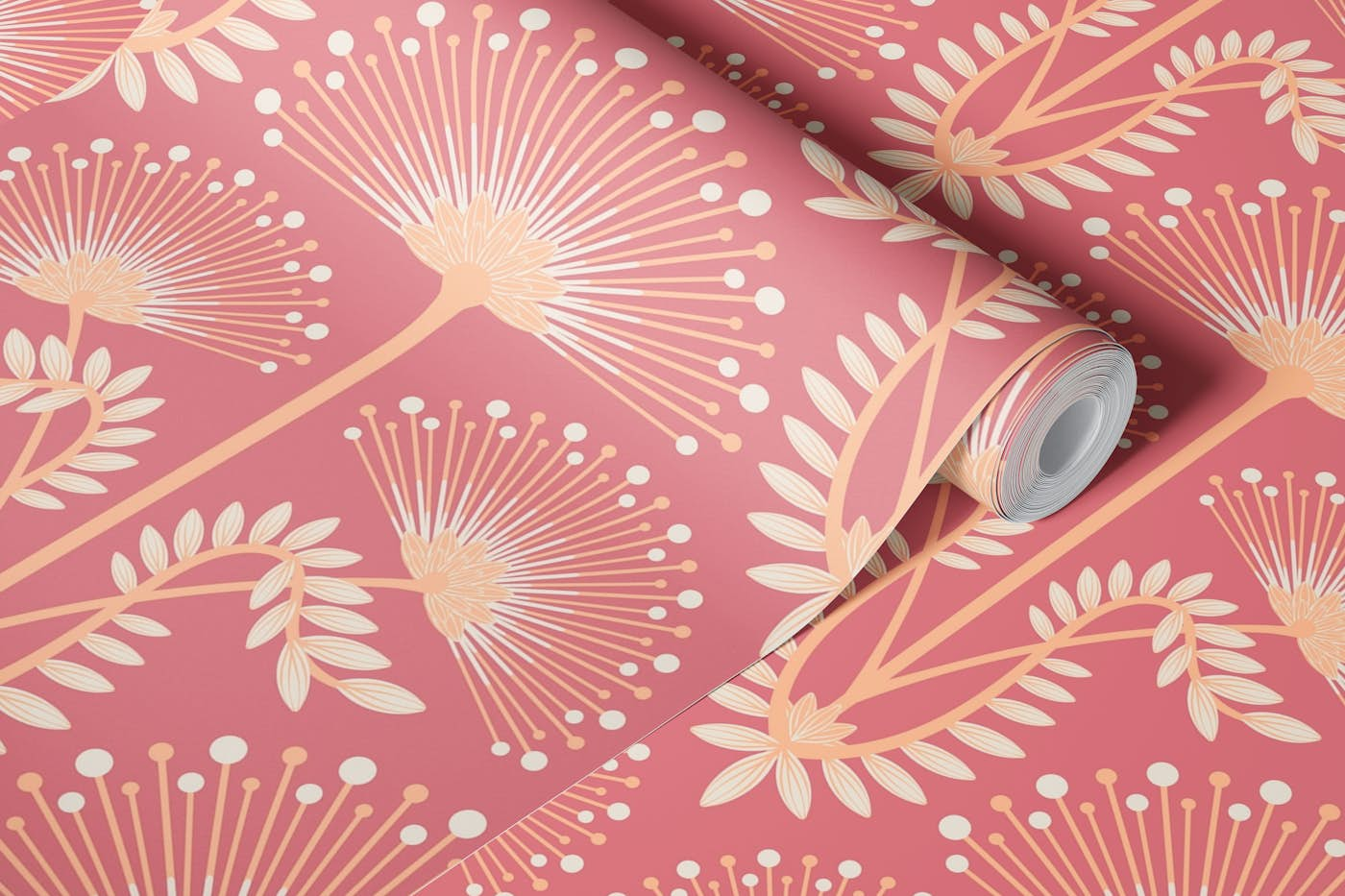 MIMOSA Art Deco Floral - Peach Rust - Large wallpaper roll