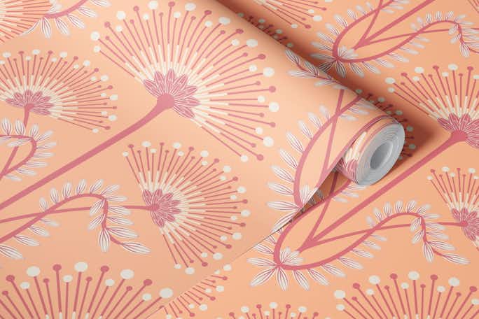 MIMOSA Art Deco Floral - Peach Fuzz - Largewallpaper roll