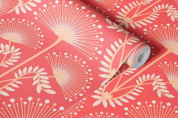 MIMOSA Art Deco Floral - Peach Coral - Largewallpaper roll