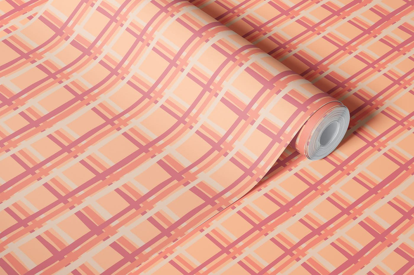 HAND-DRAWN STRIPES Plaid Grid - Peach Fuzz wallpaper roll