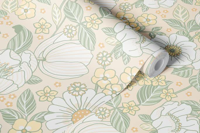 Garden Bloom Dreamy Peach - Largewallpaper roll
