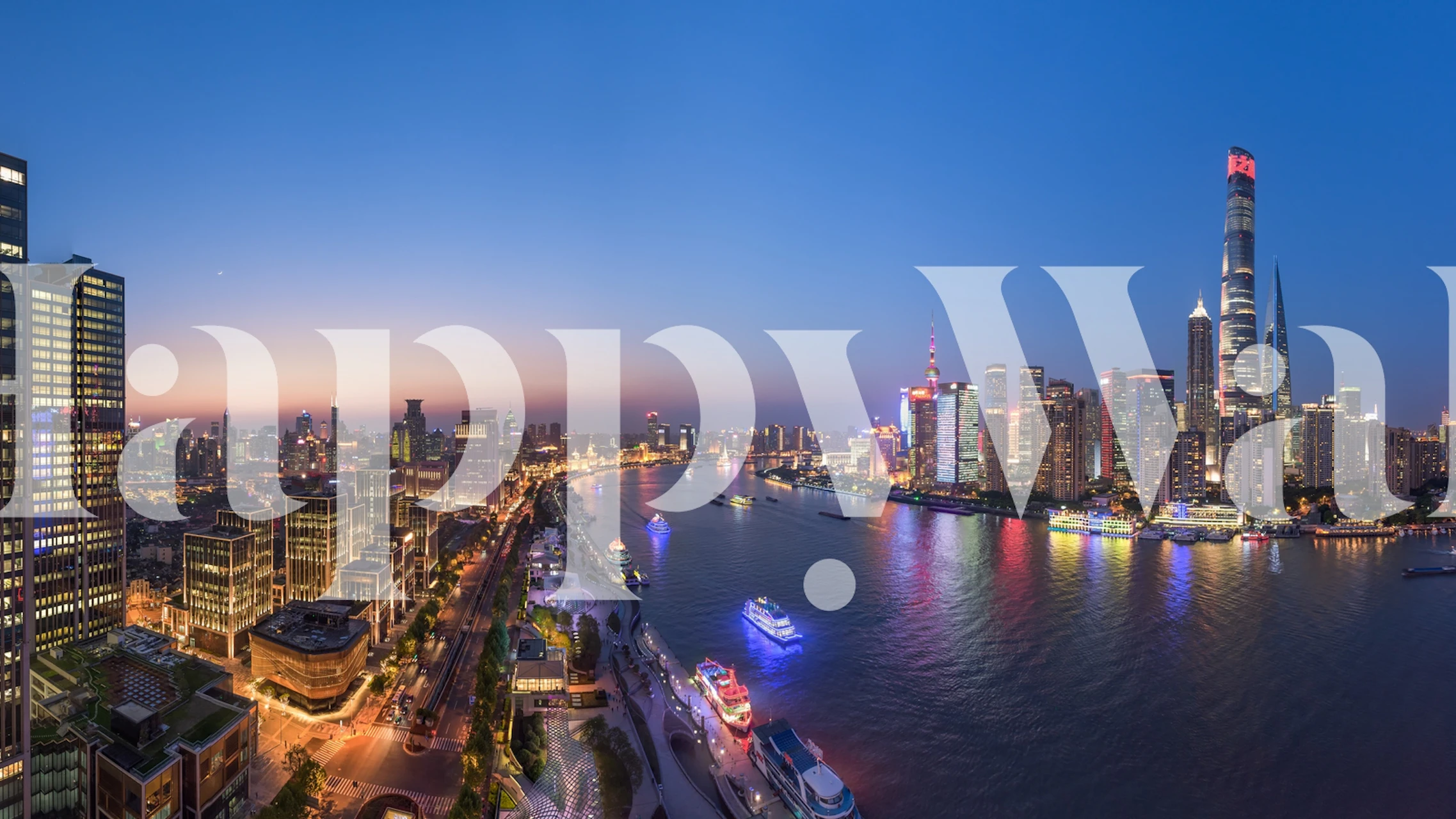 Shanghai city skyline wallpaper in a room