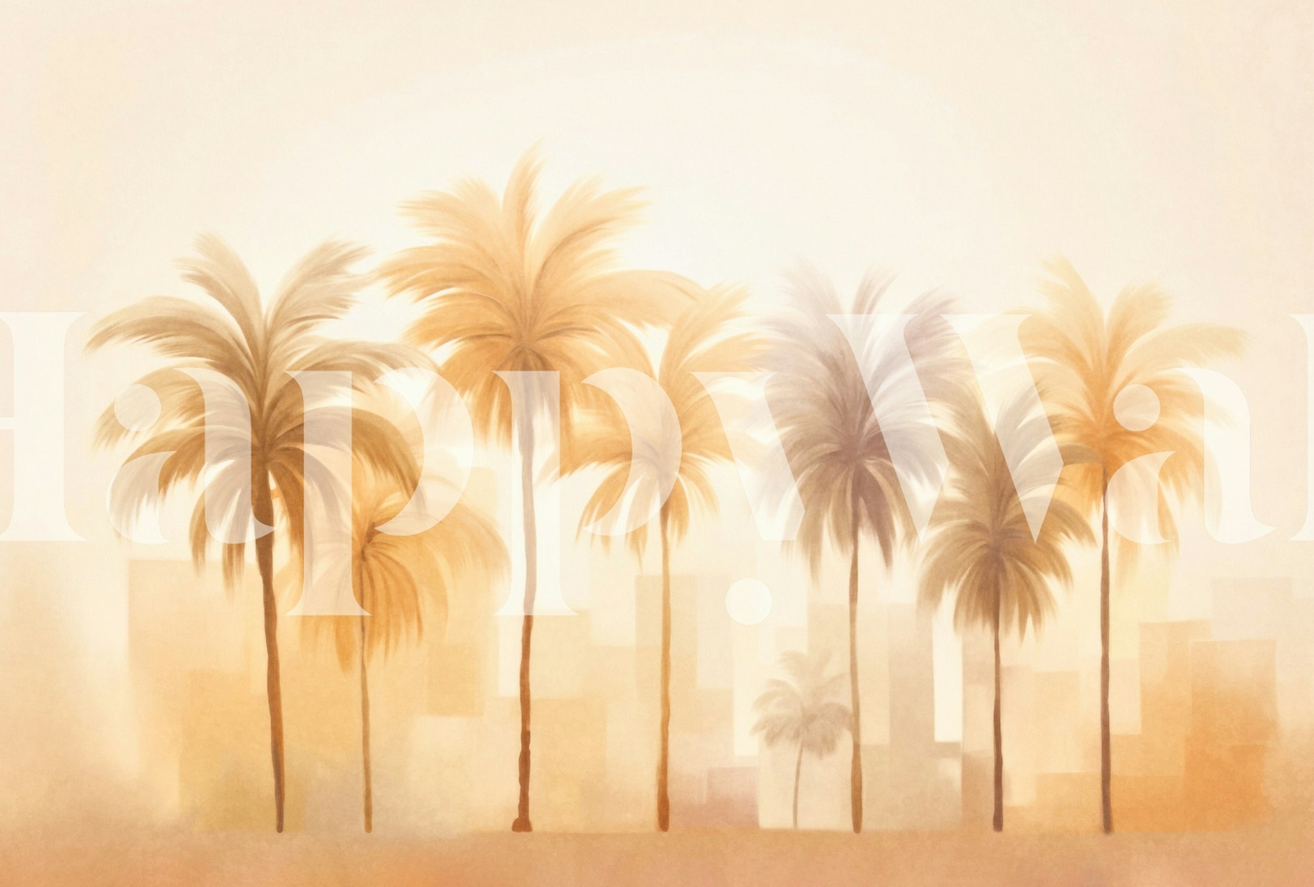 Golden sunrise behind silhouetted palm trees wall mural
