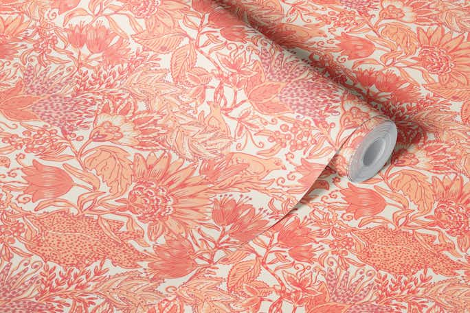 Peach fuzz lush floral gardenwallpaper roll