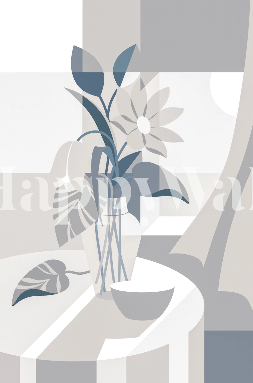 Neutral floral design with a window and flower pot wallpaper