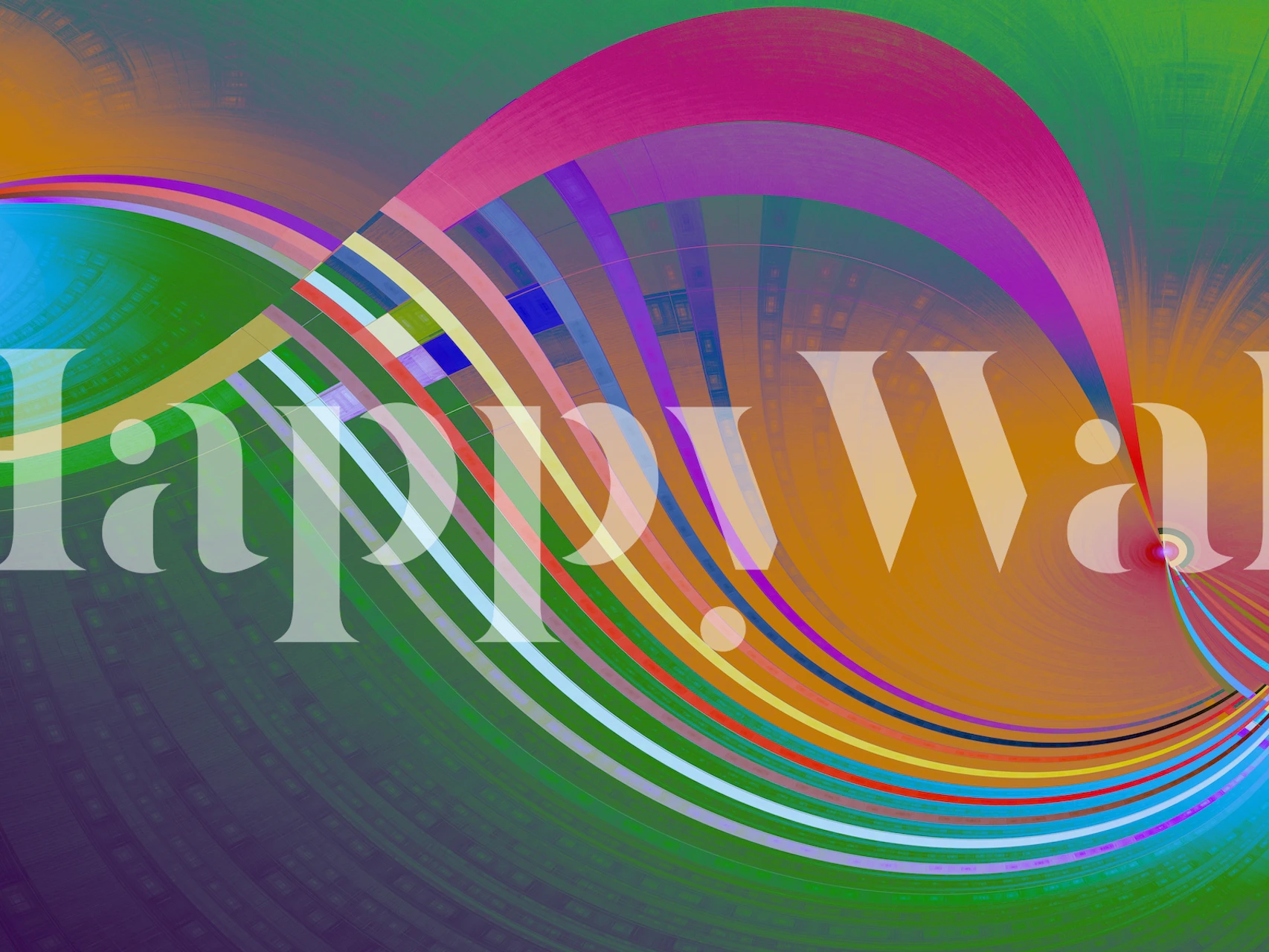 Colorful abstract waves in vibrant hues of pink, blue, green, and orange wallpaper