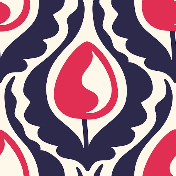 Vintage tulips, navy red (2878B)
