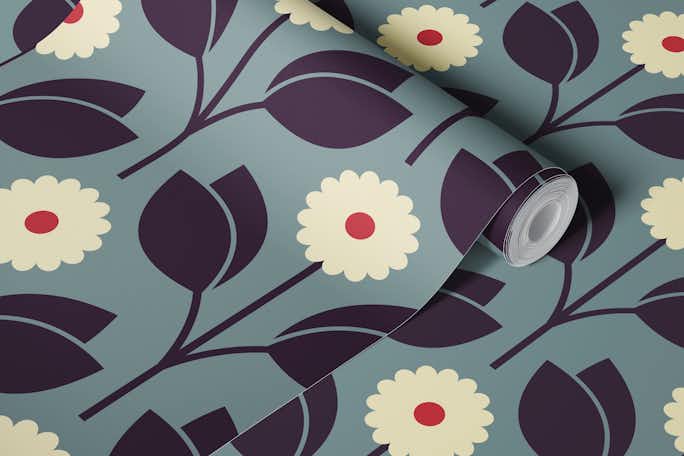 Retro blossoms, grey (2879A)wallpaper roll