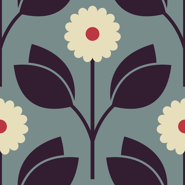 Retro blossoms, grey (2879A)