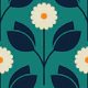 Retro blossoms, teal (2879B)