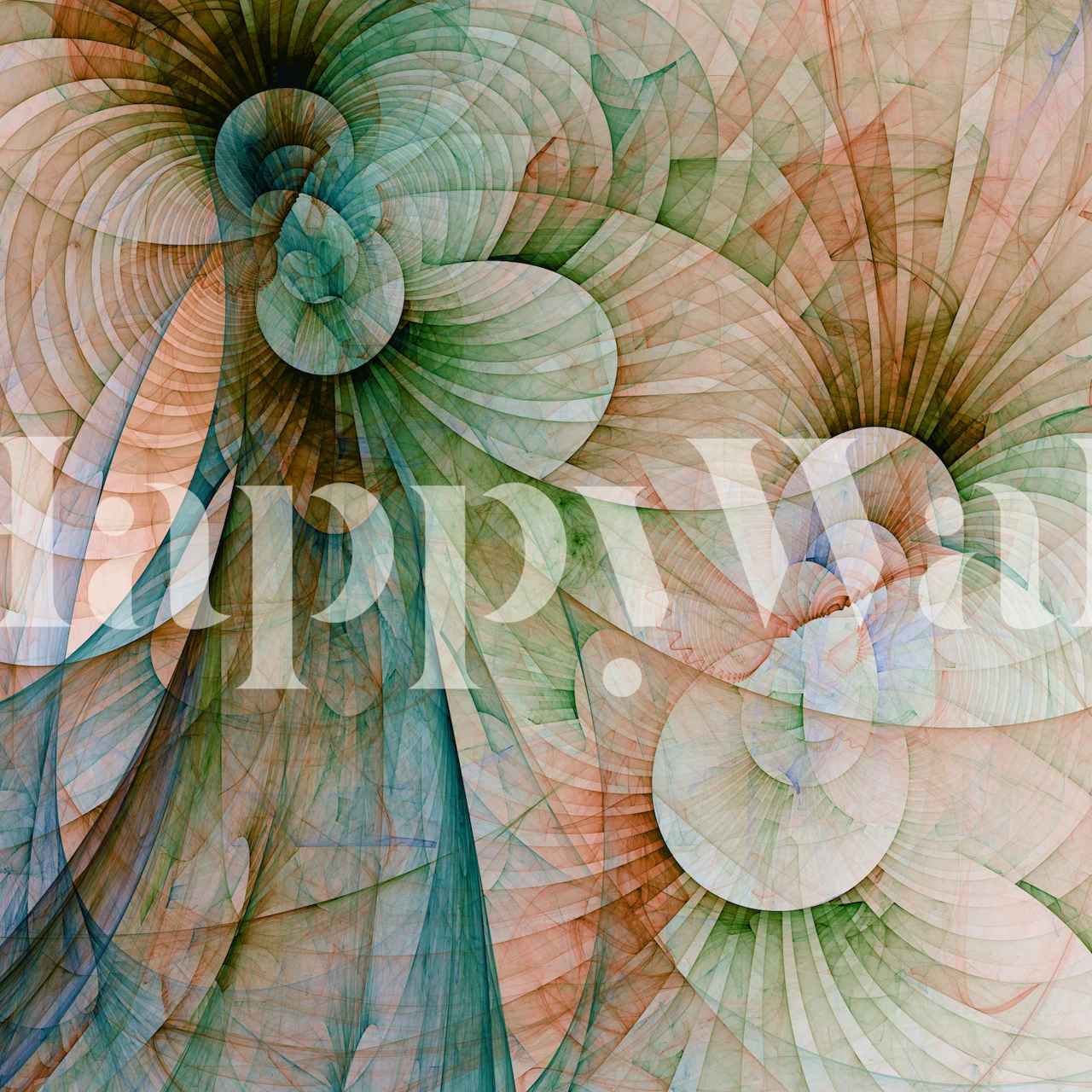 Floral abstract designs in green and peach tones wallpaper