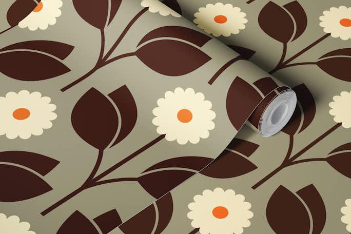 Retro blossoms, brown (2879C)wallpaper roll