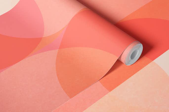Vivid Peach Mid Century Watercolor Geometrywallpaper roll