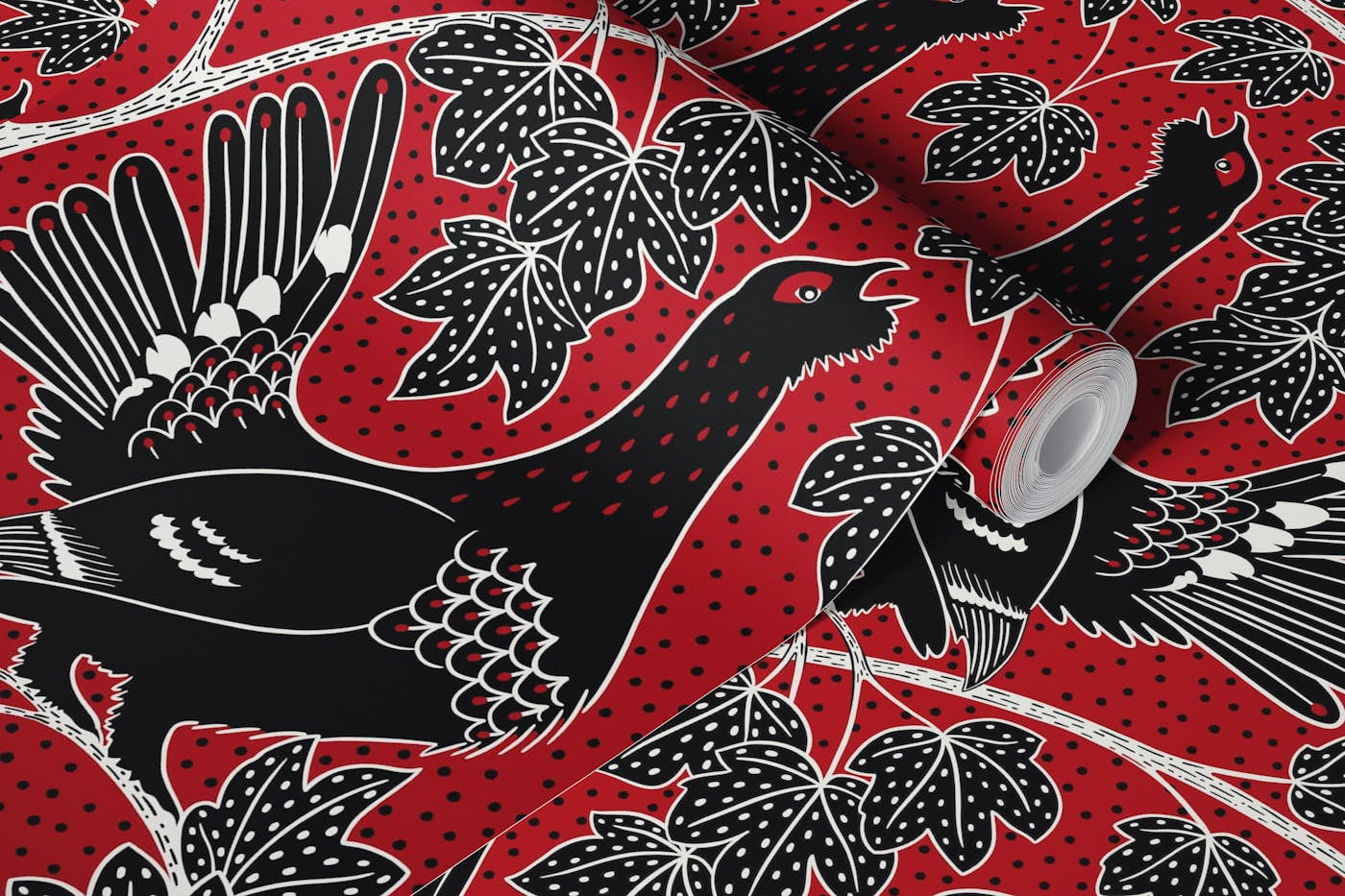 Capercaillie in the black forest red wallpaper roll