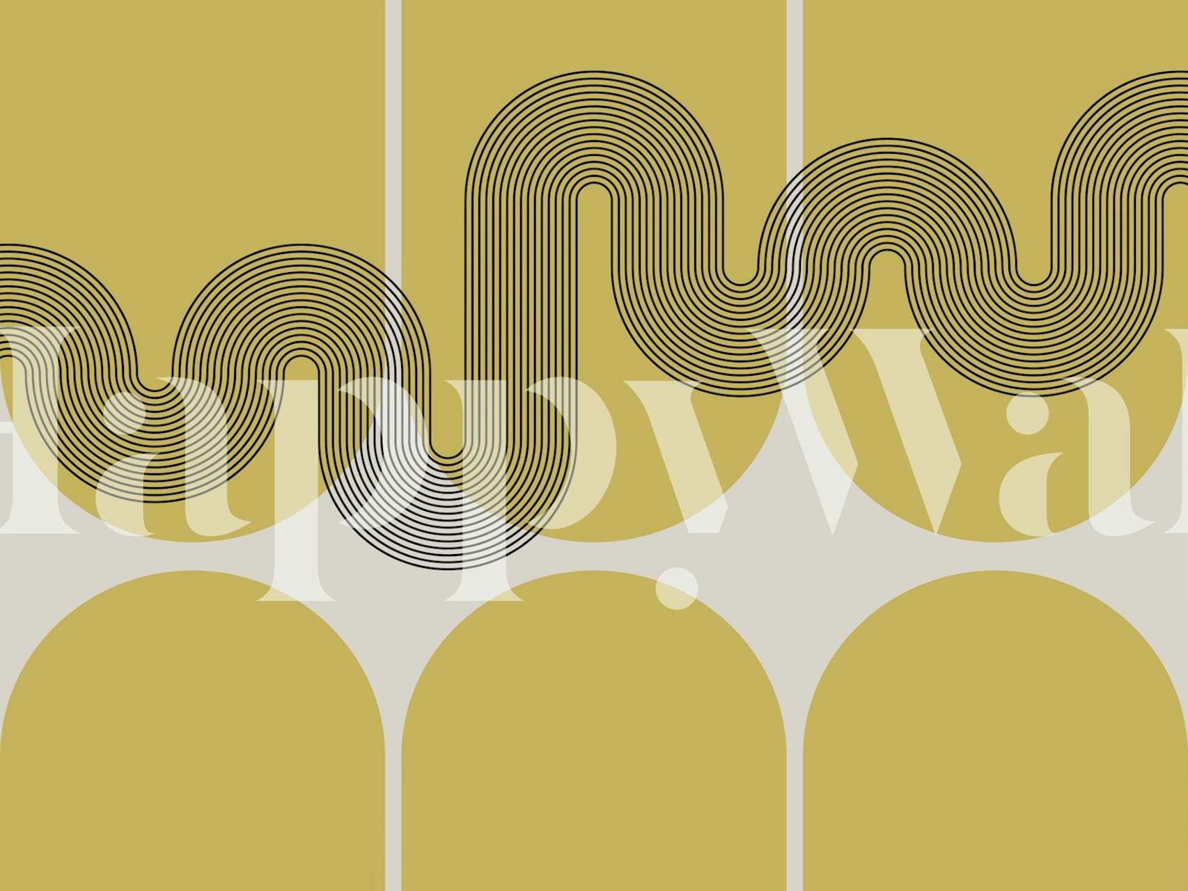 Mid-Century Bold Shapes Wave Minimalist wall mural with mustard and grey hues