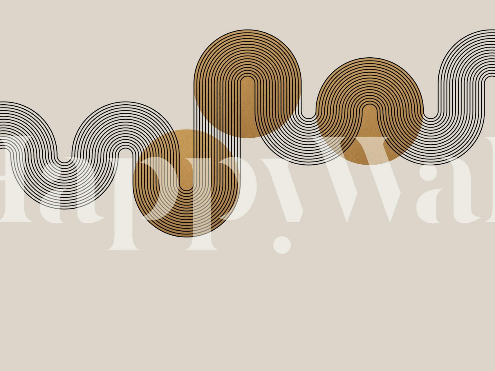 Geometric wave pattern in black and gold on light background wallpaper