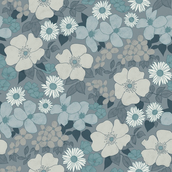 Retro florals - slate