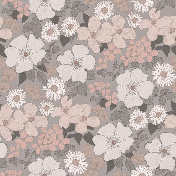 Retro florals - taupe