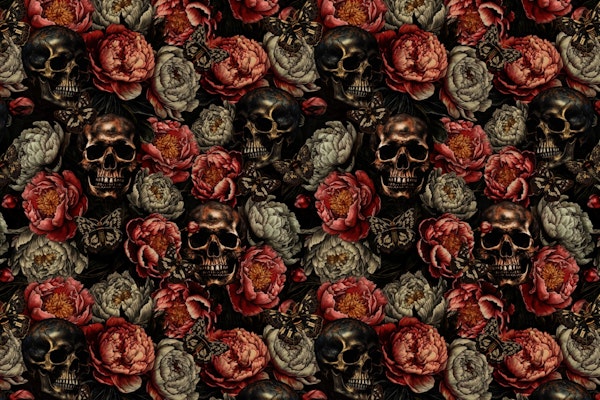 Skulls And Flowers Night Garden