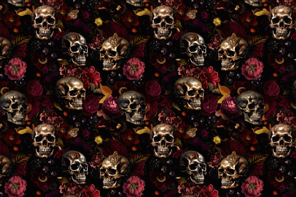 Baroque Skulls Moody Florals Night Garden