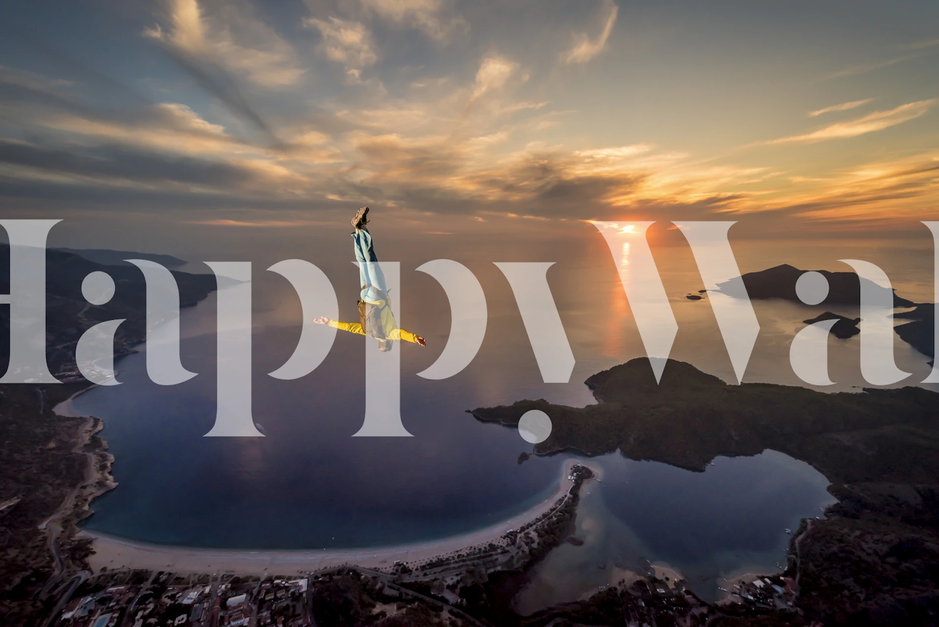 Wallpaper of freefalling person at sunset