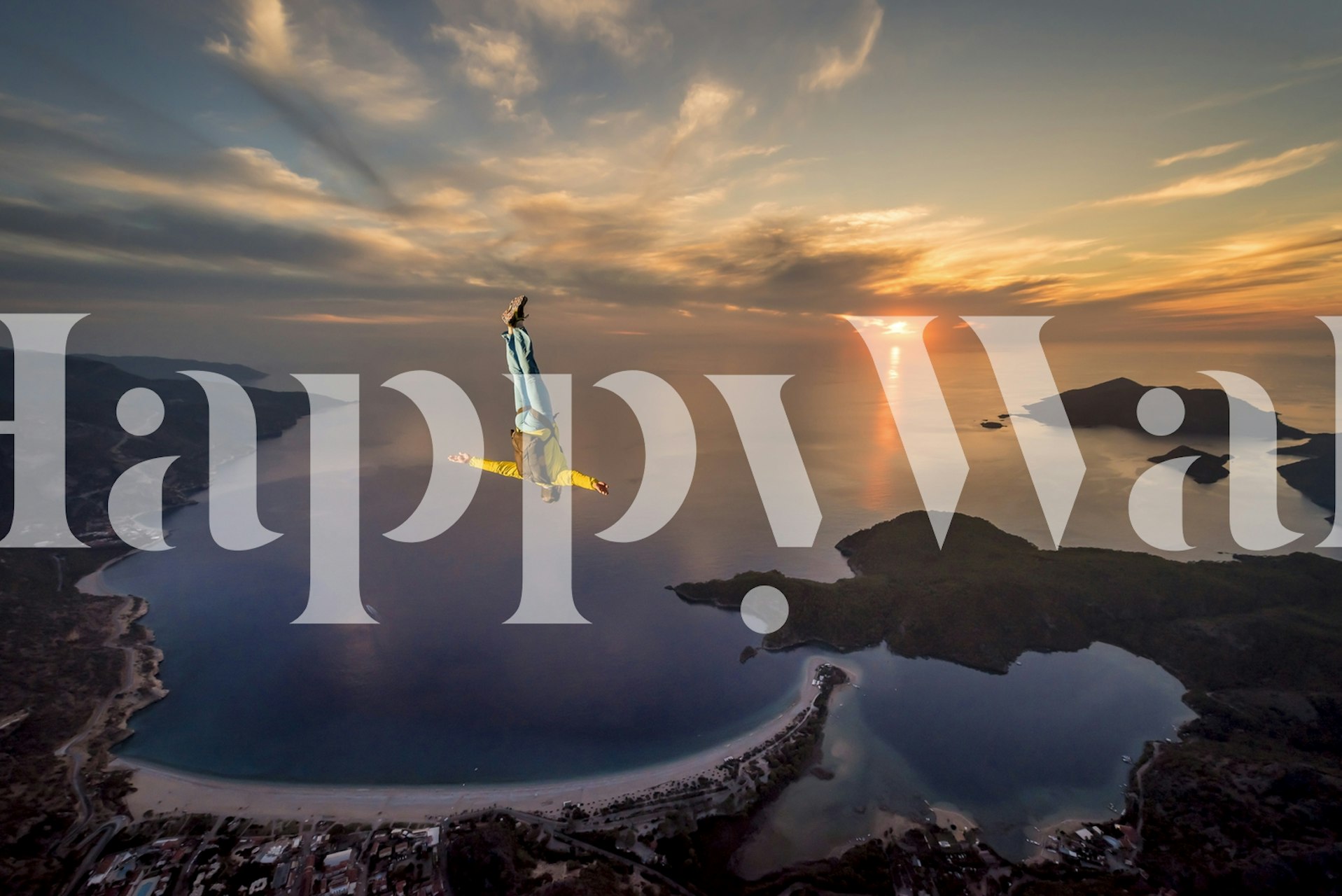 Wallpaper of freefalling person at sunset