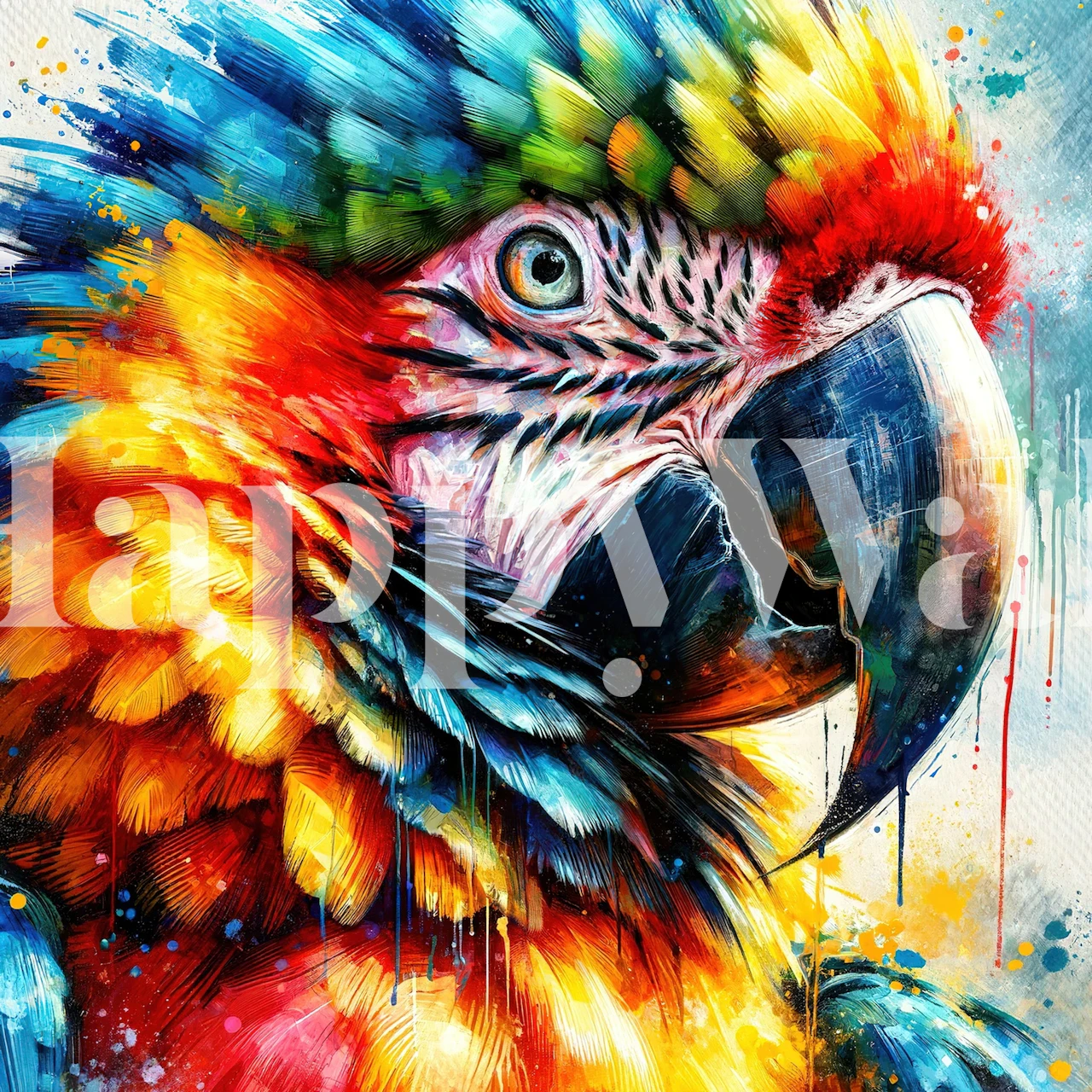 Kolorowa tapeta Watercolor Macaw w pokoju
