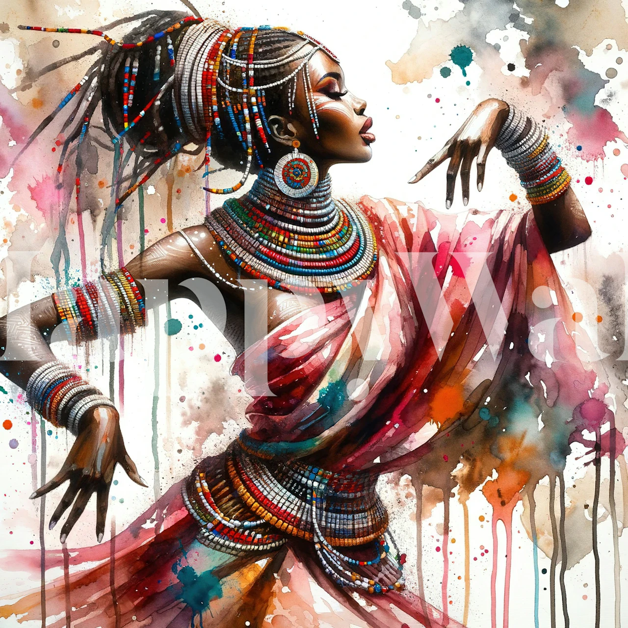 Watercolor African Dancer tapeta w pokoju