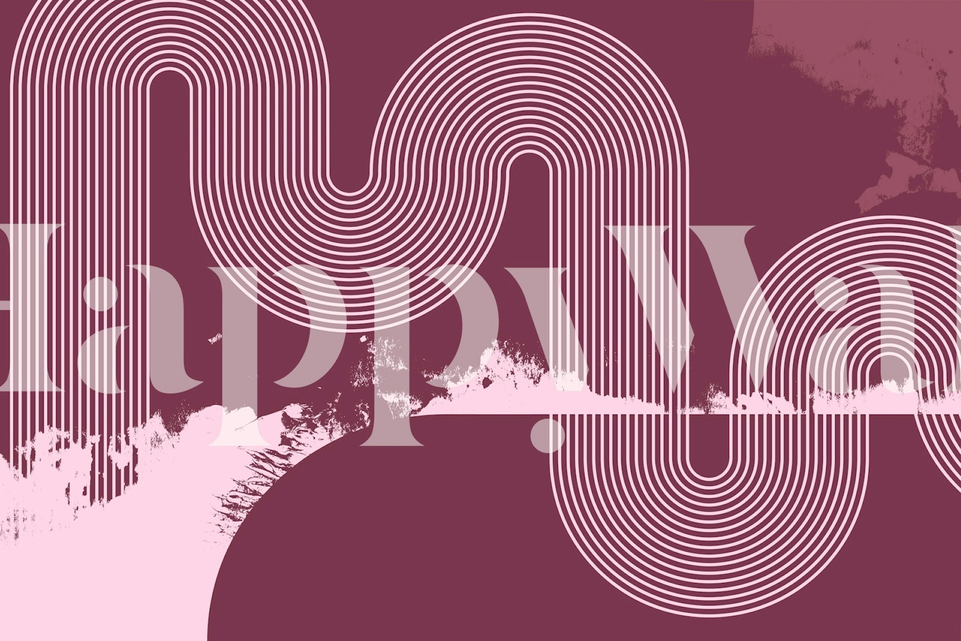 Mid Century Modern Curvy Line Art wall mural in maroon with abstract white lines.