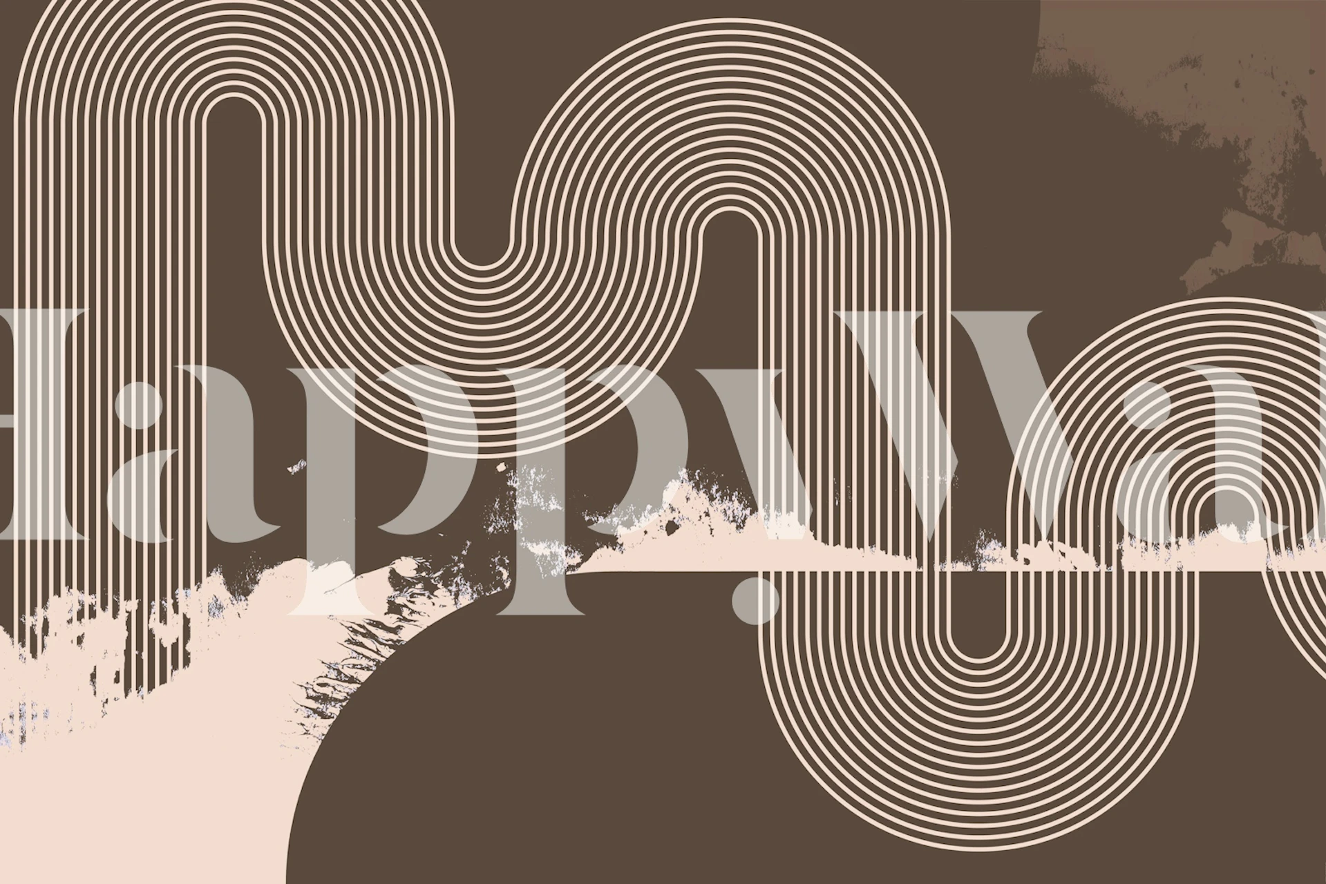 Mid Century Modern Curvy Line wallpaper in soft brown tones and flowing lines