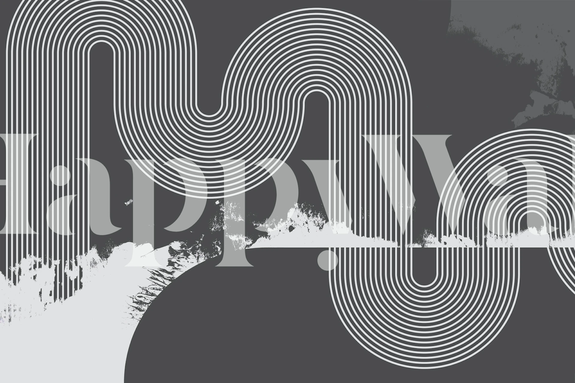 Mid Century Modern Curvy Lines Grey tapetti huoneessa