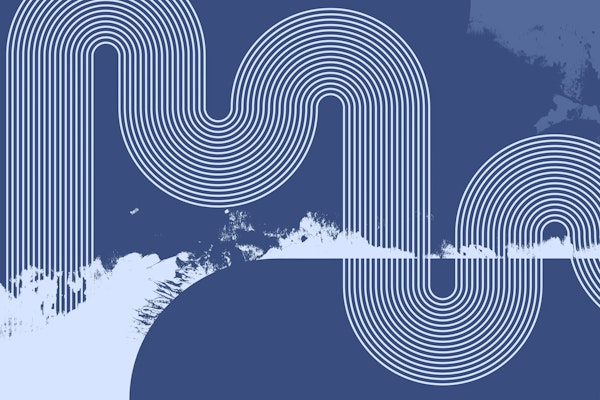 Mid Century Modern Curvy Lines Blue