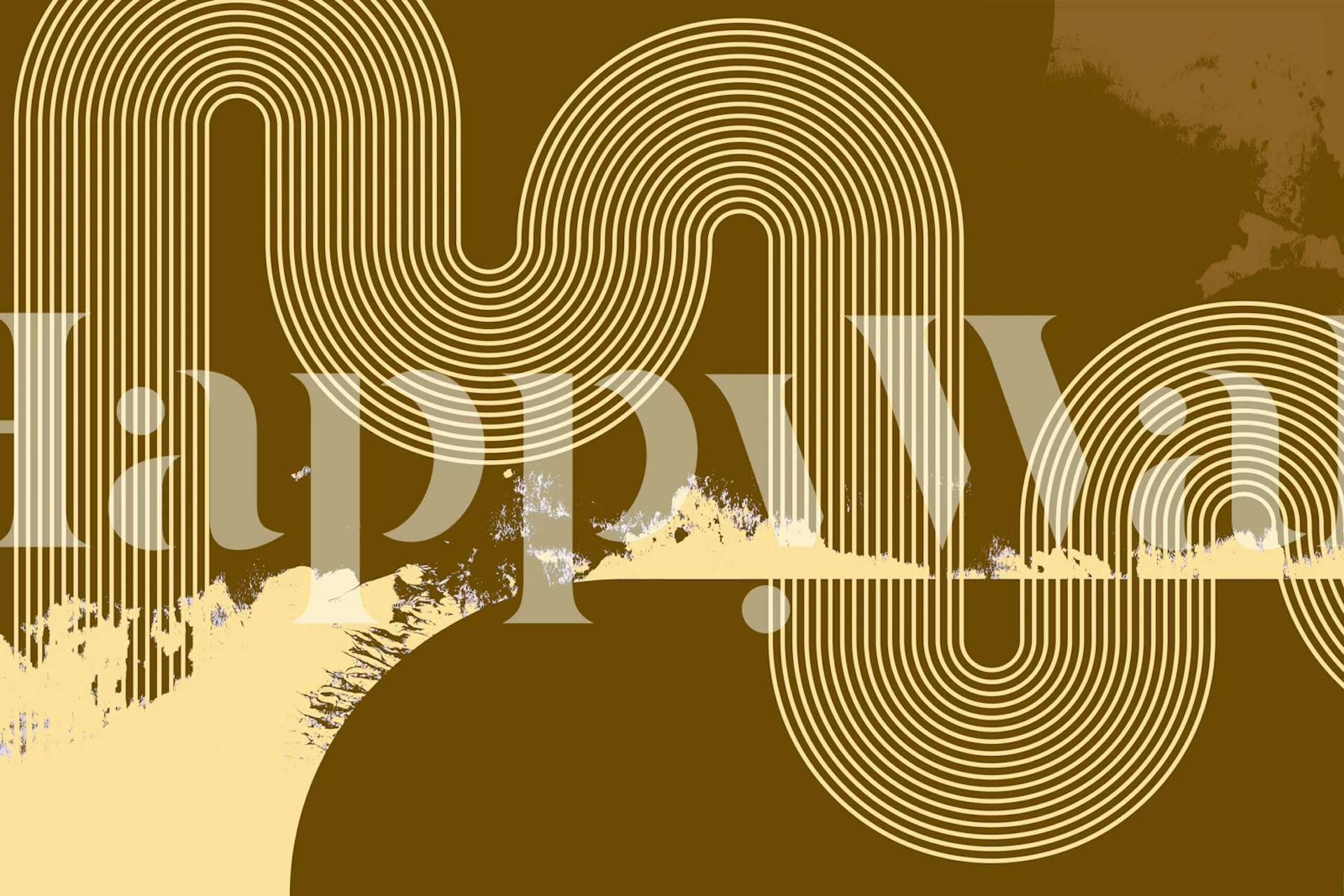 Curvy lines in ochre and beige geometric wallpaper