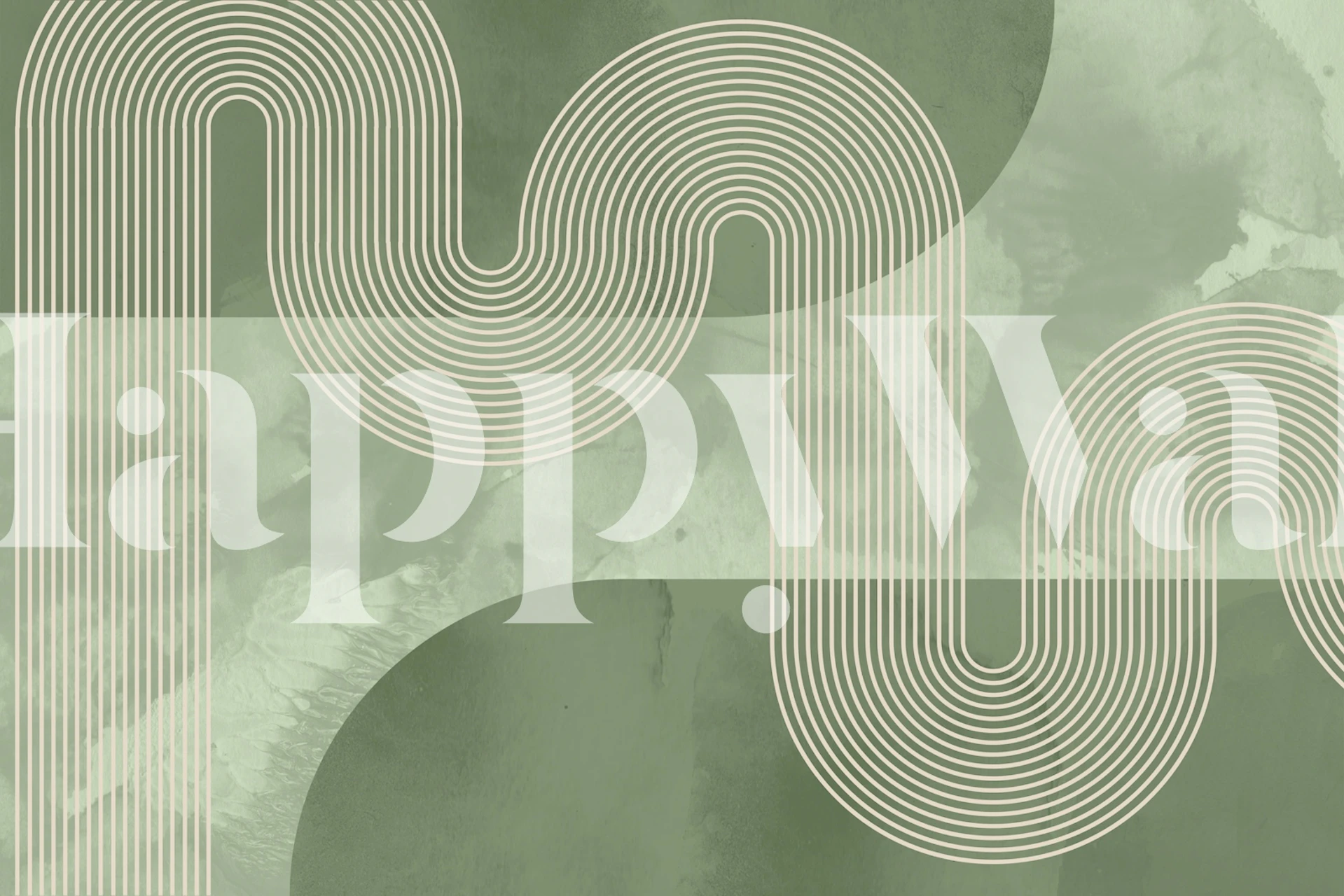 Mid Century Modern Curvy Lines in aquarel muurschildering met gedempte groene tinten voor een vintage-geïnspireerde inrichting